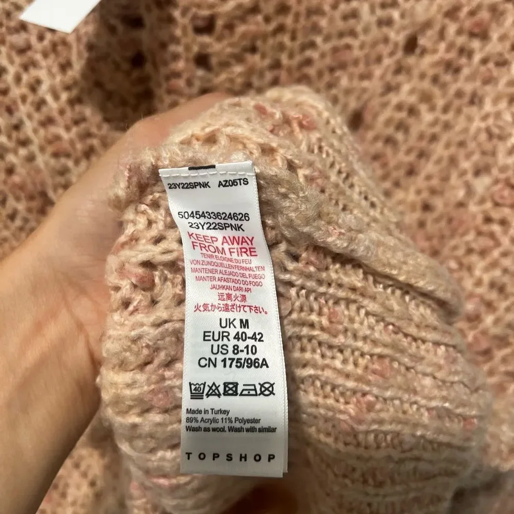 Topshop Dusty Rose Cable Knit Turtleneck Fuzzy Sweater 8-10 NWT